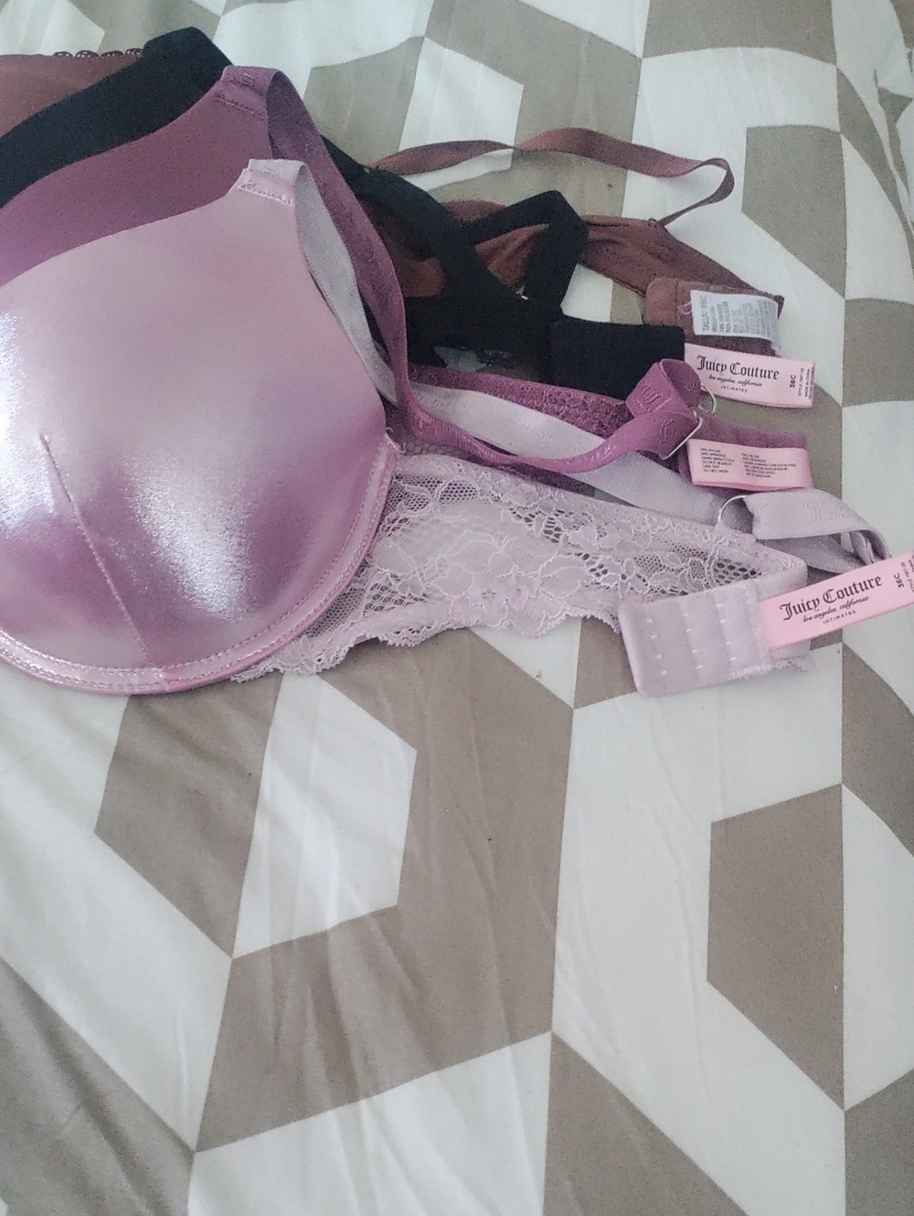 Juicy Couture Shimmery Light Pink Lace-Trim Push-Up Bra